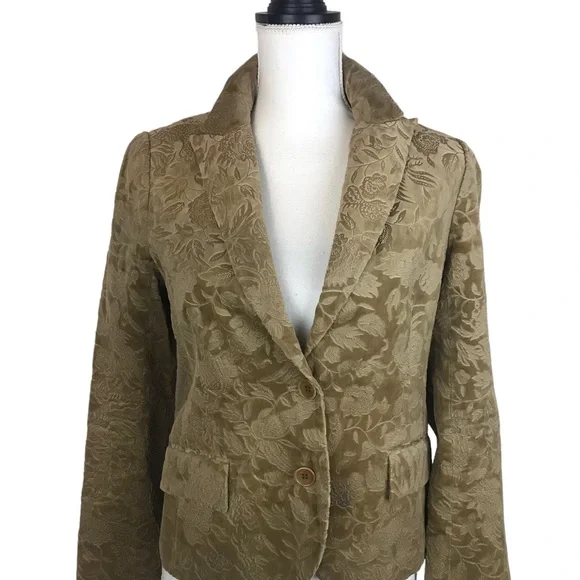 Theory Womens Crushed Velvet Blazer Size Medium Floral Baroque Gold Classic HTF